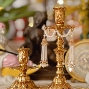 欧式复古纯铜雕花烛台法式蜡烛，全铜家居摆件装饰餐桌欧式拍摄道具