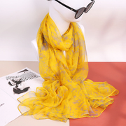 黄色真丝丝巾冬季百搭桑，蚕丝围巾女长款薄纱巾，秋冬款洋气时尚春秋