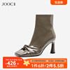 jooc玖诗时装靴漆皮秋季欧美细跟高跟女靴小众设计感短靴6208