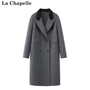 拉夏贝尔lachapelle秋冬撞色领双面呢大衣女，中长款西装大衣外套