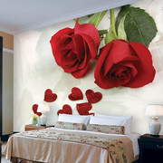 现代简约温馨壁画墙布酒店浪漫主题，背景墙壁纸卧室床头玫瑰花墙纸