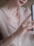 温柔风藕粉色天丝衬衫女设计感小众夏季薄款冰丝雪纺防晒衬衣上衣