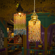 东南亚吧台奶茶店彩色水晶小吊灯波西米亚床头服装美甲店艺术装饰