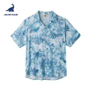 surfcuz 夏季男士短袖衬衫夏威夷衬衫海边度假花衬衫宽松大码