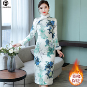 冬季老上海旗袍新中式加厚保暖修身长袖中长款夹棉连衣裙