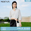 MOFAN摩凡春夏甜美圆点七分泡泡袖V领雪纺衬衫女设计感衬衣