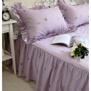 欧式田园高贵紫花纯棉裙式单双人全棉单件床裙床罩床单(1件床裙)