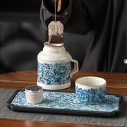 汝窑青花小暖瓶保温壶闷茶壶陶瓷茶壶创意便携式茶壶收纳包定制