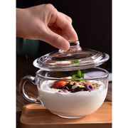 无铅水杯耐热早餐可蒸煮家用透明牛奶微波炉钢化盖杯玻璃杯子有杯