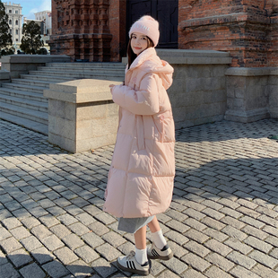 奶系甜美粉色韩版中长款白鸭绒(白鸭绒)羽绒服女冬季2023绗缝加厚外套