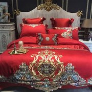 大红色结婚床上用品新婚四件套奢华十件套刺绣婚庆床盖式被套