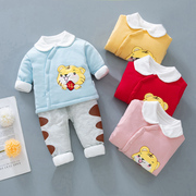 婴儿薄棉衣套装秋冬装纯棉男女，宝宝棉袄两件套新生儿衣服夹棉保暖