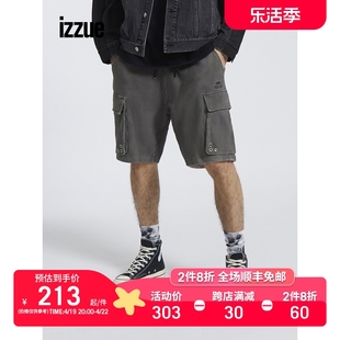 izzue男装休闲短裤夏潮流个性做旧宽松运动裤6702S1G