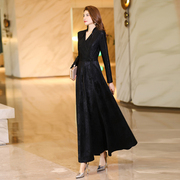 秋款女装2023年黑色国风，新中式连衣裙高端品牌，垂坠感长裙1822