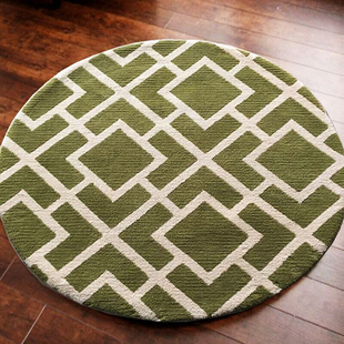 绿色几何现代简约手工腈纶地毯定制儿童房卧室书房电脑椅圆形地垫