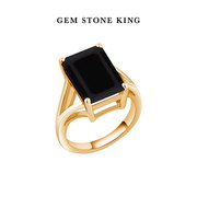GSK黑玛瑙戒指女925纯银镶5克拉彩色宝石经典时尚食指戒