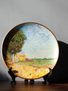 艺术油画陶瓷装饰盘子摆件圆盘，摆盘赏盘美式挂盘装饰盘瓷盘摆件