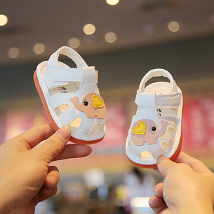 凉鞋软底大象透气女童叫叫卡通0-2岁婴幼儿男宝宝学步鞋防滑1