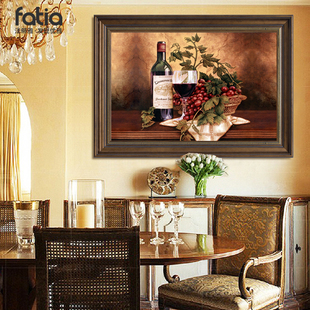 美式餐厅装饰画酒杯饭厅墙面挂画单幅，高档壁画复古欧式风油画水果