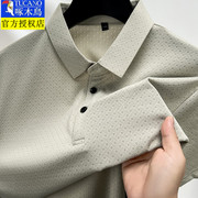 啄木鸟夏季短袖t恤男士中年，丝光棉polo衫，宽松重磅凉感格子体恤衫