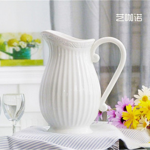地中海现代创意奶壶简约陶瓷，花瓶白色蓝色客厅水培餐桌插花摆件
