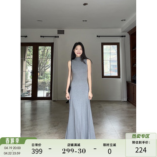 郭九九(郭九九)呢法式小众设计高级感立领，无袖显瘦收腰连衣裙2024长裙