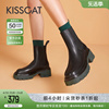 接吻猫靴子冬季中筒靴简约中性，烟筒靴方头厚底，显高切尔西靴女
