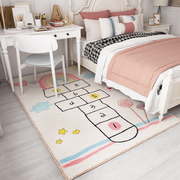 北欧卡通地毯ins现代儿童房卧室，床边毯可爱跳房子，加厚长毛地毯垫