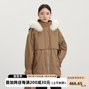 韩版狐狸毛领派克服女自由的小鸟中长款兔毛，内搭加厚保暖棉服外套
