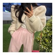 韩国东大门2023冬季女装减龄高腰，抽绳短款加厚保暖羊羔，毛外套(毛外套)