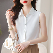 韩版雪纺衫上衣女式职业，衬衣内搭打底衫，夏季翻领无袖背心白色衬衫