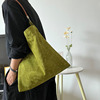 中式复古提花天丝亚麻黄，绿色皮绳腋下包可调节斜跨单肩手提包女包