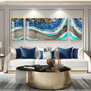 镶钻晶瓷晶钻三联画水晶客厅装饰画轻奢沙发背景墙风格新中式挂画