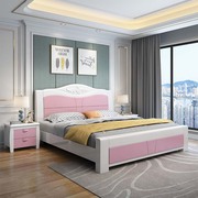 实木床1.8米现代简约白色双人主卧大床1.5米蓝粉色烤漆橡木储物床