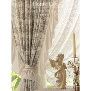 法式油画风棉麻窗帘美式乡村复古蕾丝卧室半遮光布印花客厅 沙塔
