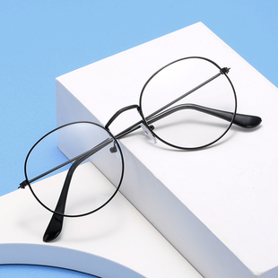 复古眼镜框男女韩版潮文艺，圆形平光镜金属架可配防辐射近视眼镜框