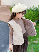 女童马甲2023秋冬季羊羔毛绒加绒背心外穿小女孩洋气韩系保暖