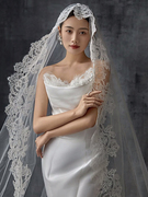 新娘结婚复古蕾丝头纱，长款拖尾婚纱摄影拍照高级感造型跟妆头纱