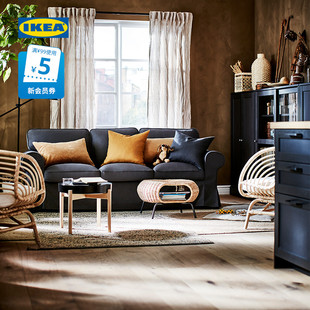 IKEA宜家爱克托布艺沙发客厅北欧风现代简约三人侘寂风沙发小户型