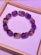 紫黄晶貔貅手链限量设计雕刻老矿天然水晶，宝石手串男女饰