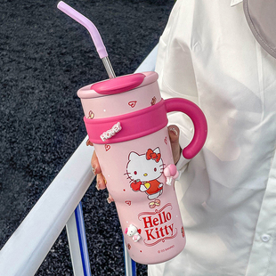 hellokitty保温杯女生高颜值卡通吸管水杯学生不锈钢大容量冰霸杯