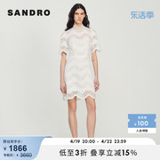 SANDROOutlet女装法式蕾丝收腰背部镂空白色连衣短裙SFPRO03120