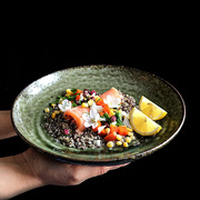 日本进口瓷器色釉餐具套装碗碟盘复古釉下彩粗陶沙拉盘菜盘子