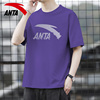 安踏男士短袖潮流T恤时尚紫色圆领运动体恤夏季品牌宽松印花半袖