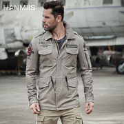 hanmiis2023猎装真皮风衣，刺绣空军飞行服机车皮夹克，真皮皮衣男单