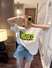 智研 韩国夏季纯棉洋气时尚荧光绿大字母设计圆领宽松休闲短袖t恤