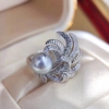 国产diy配件s925纯银羽毛，系列珍珠戒指戒托银色高级空托女