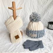 儿童围巾手套三件套帽子，秋冬季男童小学生毛线帽，挡风防寒保暖套装