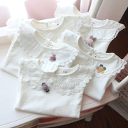 女童打底衫春秋款女宝宝娃娃，领白色婴儿翻领，长袖t恤儿童韩版上衣