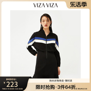 商场同款VIZA VIZA 秋冬女装高腰复古卫衣式运动连衣裙女